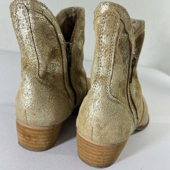Seychelles Antropología Lucky Penny Distressed Metallic Gold Ankle Boot Size 6.5 - Picture 8 of 12